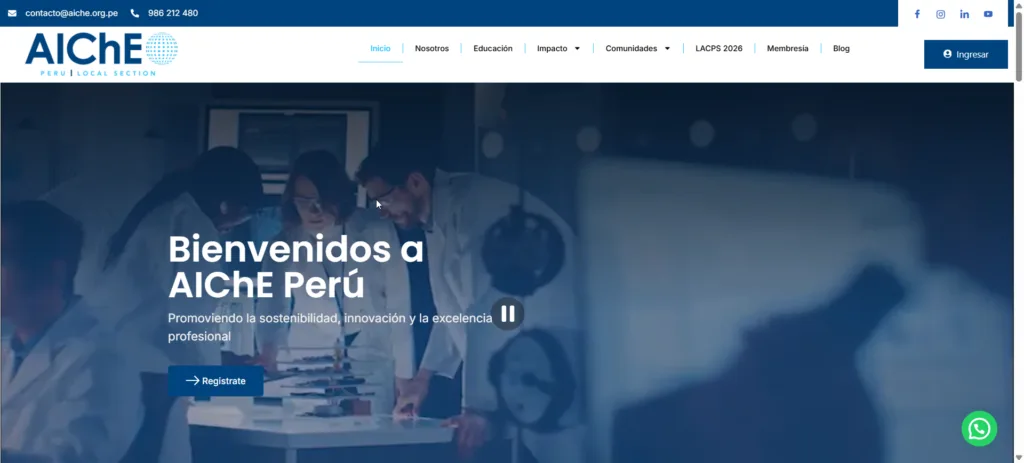 Página web de AIChE Perú, diseñada por Creati Digital Media