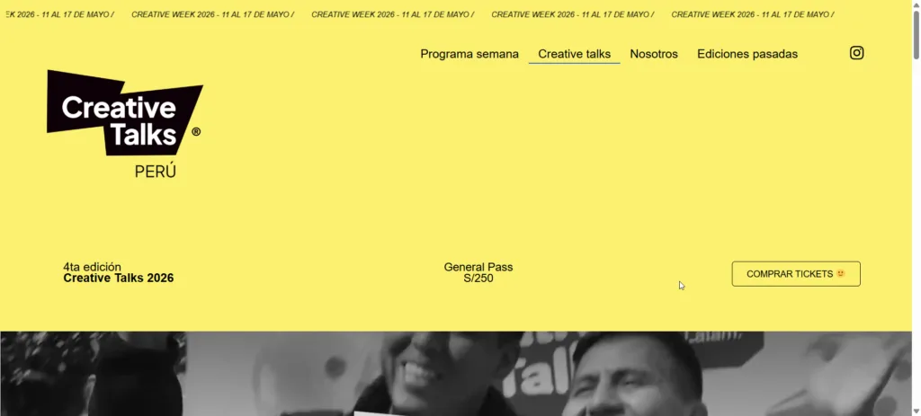 Página web de Creative Talks Perú, diseñada por Creati Digital Media
