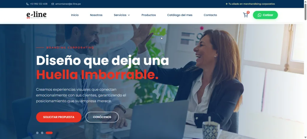 Página web de e-line, empresa de logística y distribución, diseñada por Creati Digital Media
