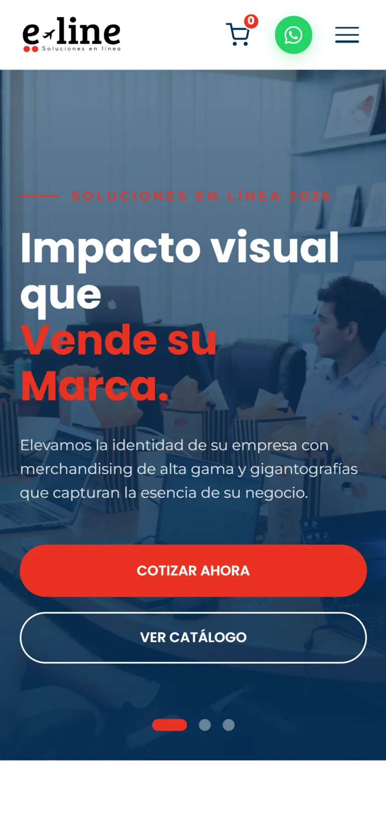 Versión para celular de la página web de e-line, diseñada por Creati Digital Media