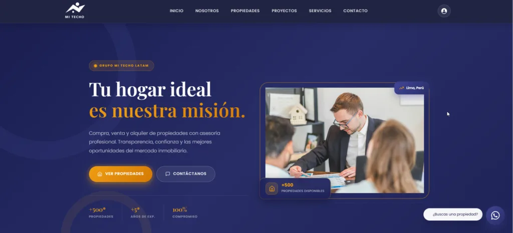 Página web de la inmobiliaria Mi Techo, diseñada por Creati Digital Media