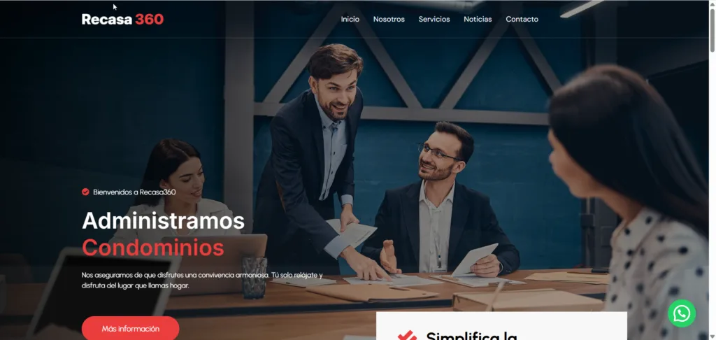 Landing page de Recasa 360, diseñada por Creati Digital Media