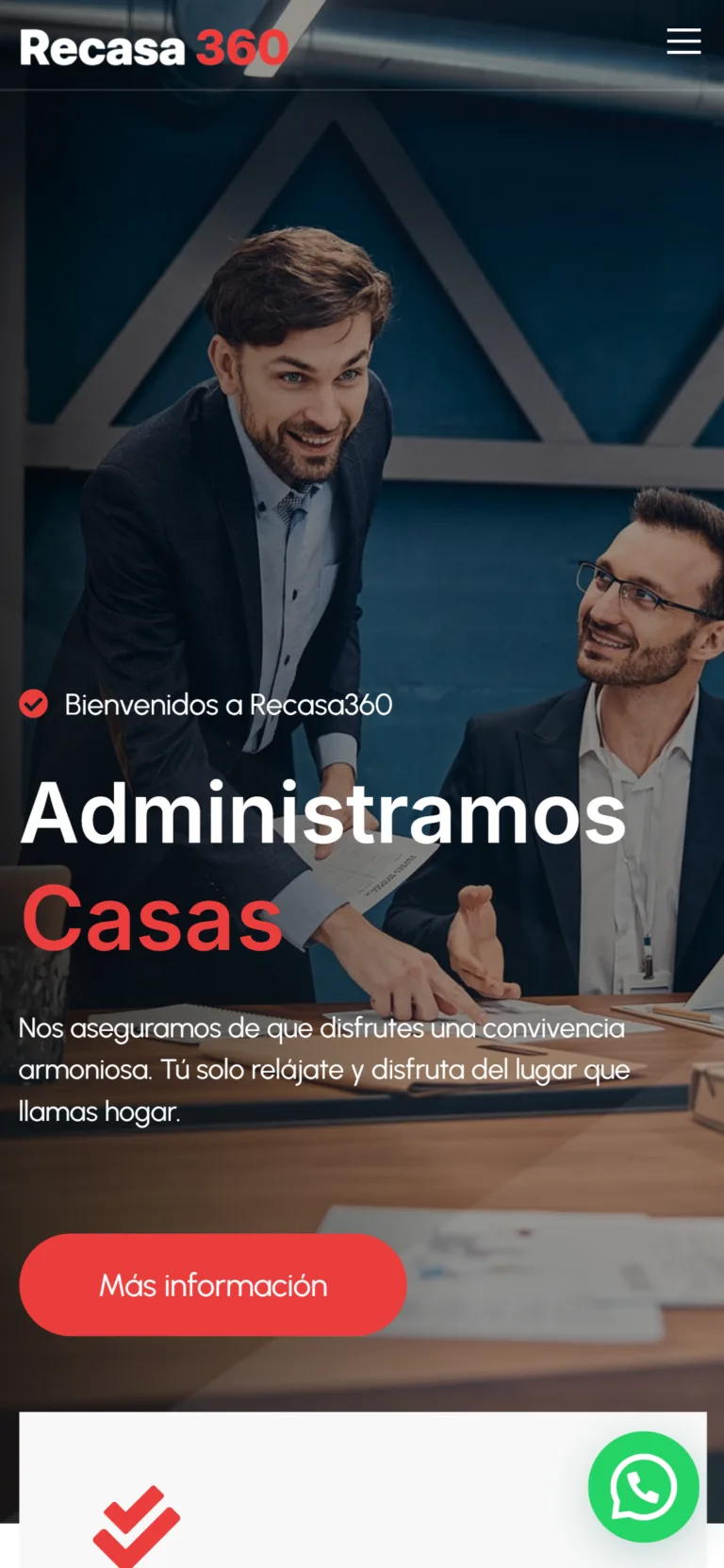 Versión para celular de la landing page de Recasa 360, diseñada por Creati Digital Media